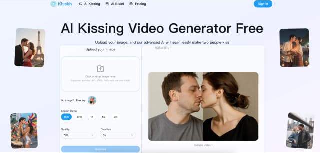 AI kissing video generator screenshot 1