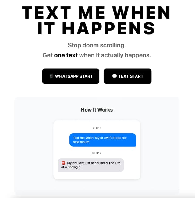 TextMeWhenItHappens screenshot 1